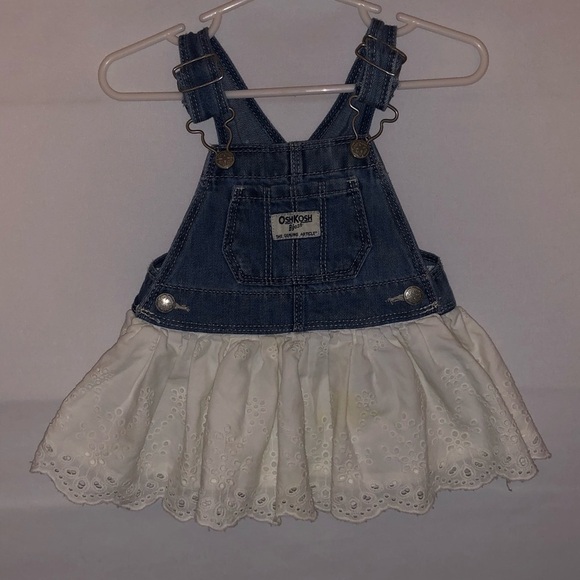 Kid's Oshkosh B'Gosh Denim Overall Dress with Eyelet Lace Skirt - Picture 2 of 8